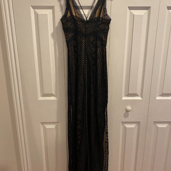 Guess Black Lace Maxi Dress with Nude Underlay - Picture 3 of 6